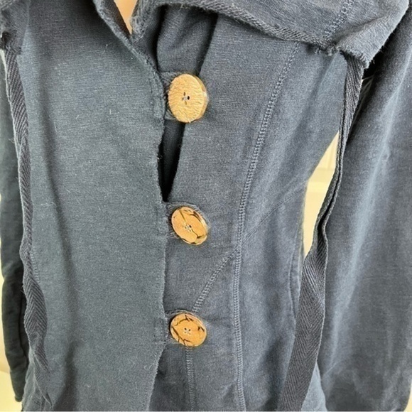 Lucky Brand Womens Jacket Coat Blue Waterfall Ruffle Neck Buttons Drawstring M - Picture 3 of 8